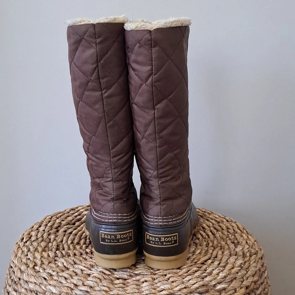 L.L.Bean Womens Brown Quilted Nylon Waterproof/Insulated Winter‎ Sherpa Boots 7
